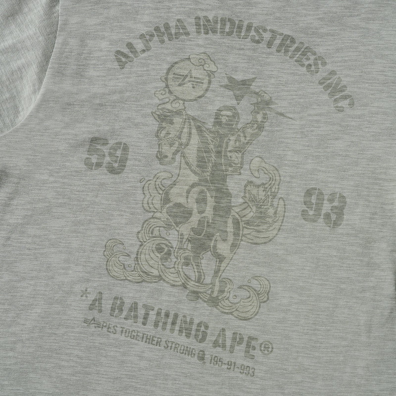 BAPE MENS CREAM & BLACK COTTON APE HEAD PRINT X ALPHA INDUSTRIES T-SHIRT