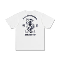 BAPE MENS CREAM & BLACK COTTON APE HEAD PRINT X ALPHA INDUSTRIES T-SHIRT