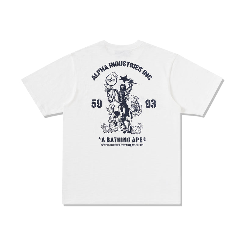BAPE MENS CREAM & BLACK COTTON APE HEAD PRINT X ALPHA INDUSTRIES T-SHIRT