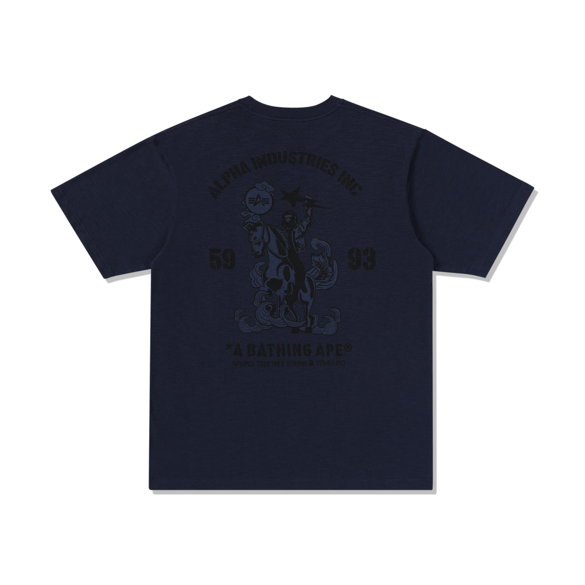 BAPE MENS CREAM & BLACK COTTON APE HEAD PRINT X ALPHA INDUSTRIES T-SHIRT