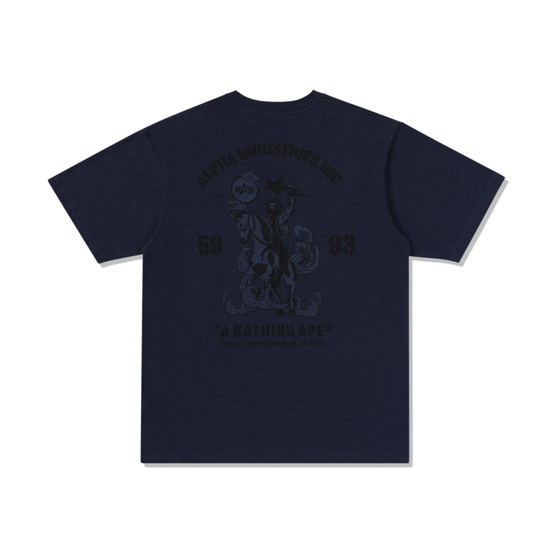 BAPE MENS CREAM & BLACK COTTON APE HEAD PRINT X ALPHA INDUSTRIES T-SHIRT