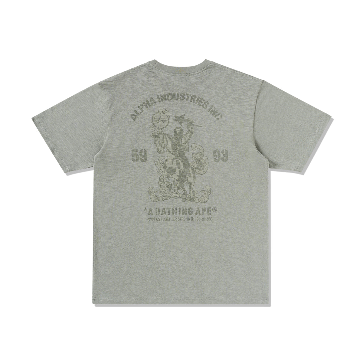 BAPE MENS CREAM & BLACK COTTON APE HEAD PRINT X ALPHA INDUSTRIES T-SHIRT