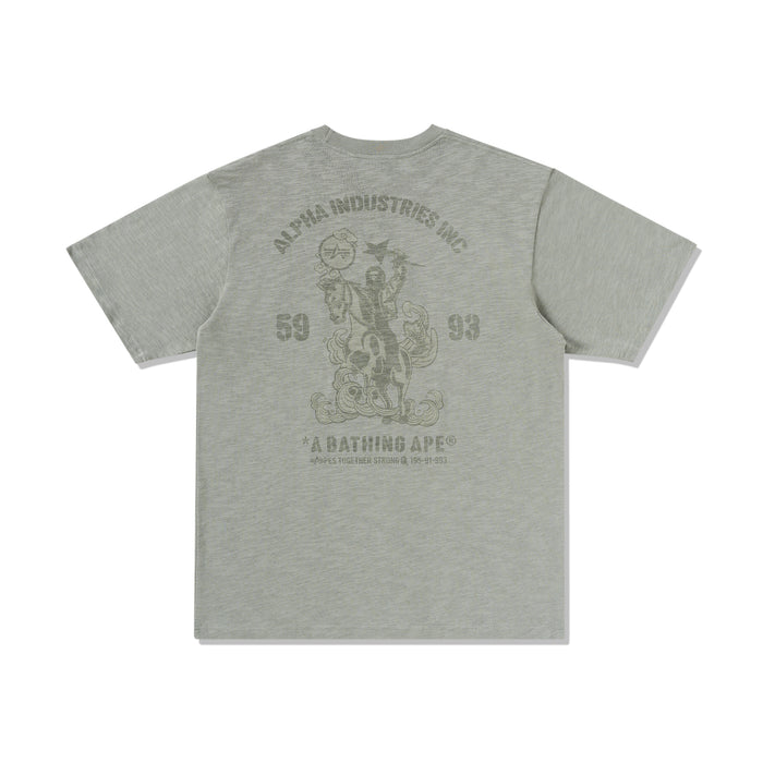 BAPE MENS CREAM & BLACK COTTON APE HEAD PRINT X ALPHA INDUSTRIES T-SHIRT
