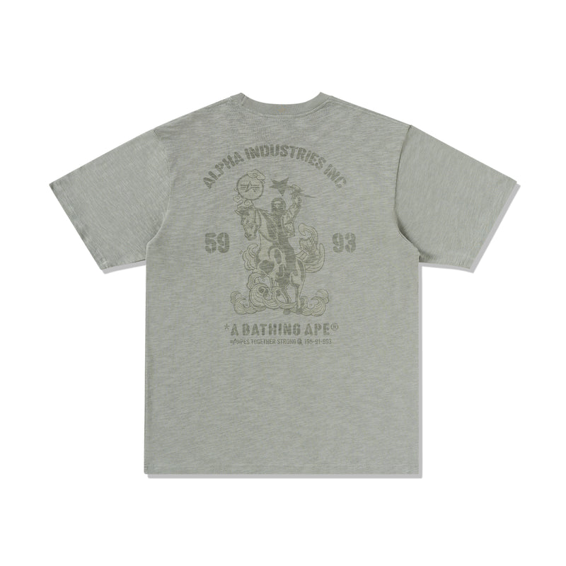 BAPE MENS CREAM & BLACK COTTON APE HEAD PRINT X ALPHA INDUSTRIES T-SHIRT