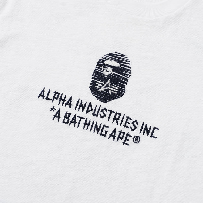 BAPE MENS CREAM & BLACK COTTON APE HEAD PRINT X ALPHA INDUSTRIES T-SHIRT