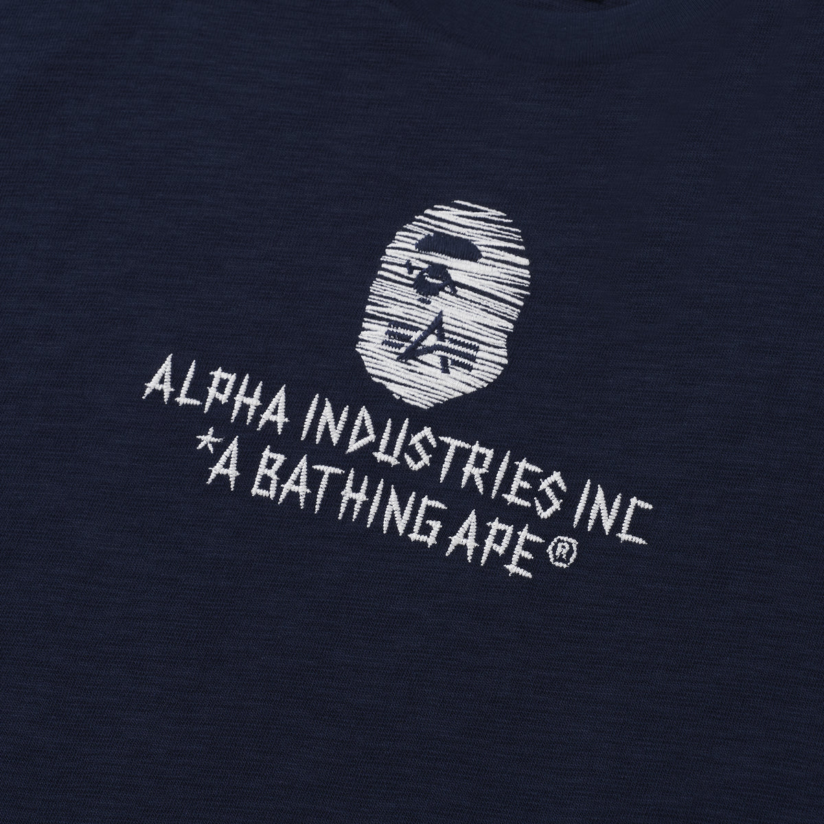 BAPE MENS CREAM & BLACK COTTON APE HEAD PRINT X ALPHA INDUSTRIES T-SHIRT