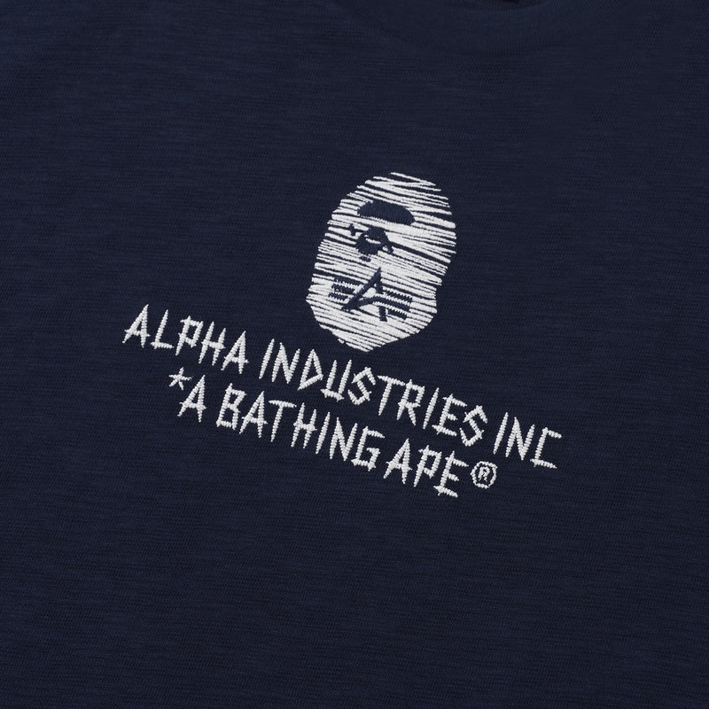 BAPE MENS CREAM & BLACK COTTON APE HEAD PRINT X ALPHA INDUSTRIES T-SHIRT