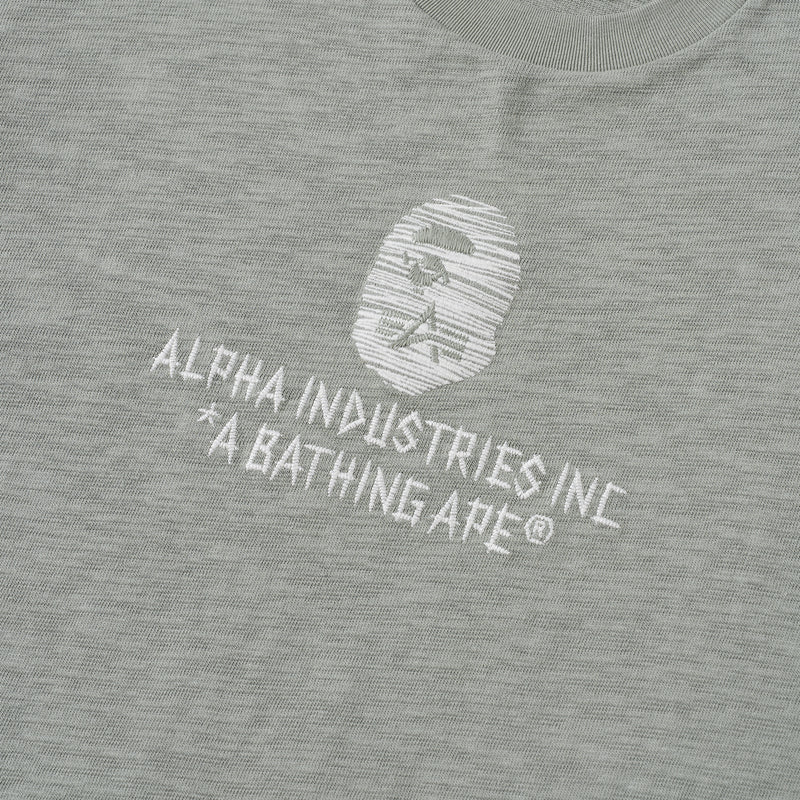 BAPE MENS CREAM & BLACK COTTON APE HEAD PRINT X ALPHA INDUSTRIES T-SHIRT