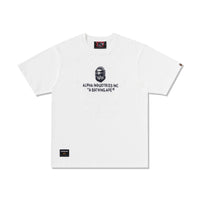 BAPE MENS CREAM & BLACK COTTON APE HEAD PRINT X ALPHA INDUSTRIES T-SHIRT