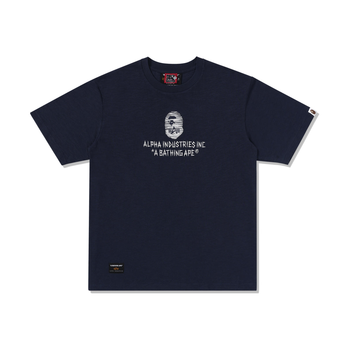 BAPE MENS CREAM & BLACK COTTON APE HEAD PRINT X ALPHA INDUSTRIES T-SHIRT