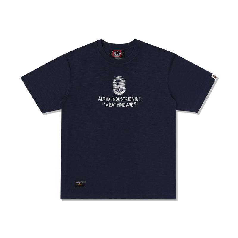 BAPE MENS CREAM & BLACK COTTON APE HEAD PRINT X ALPHA INDUSTRIES T-SHIRT