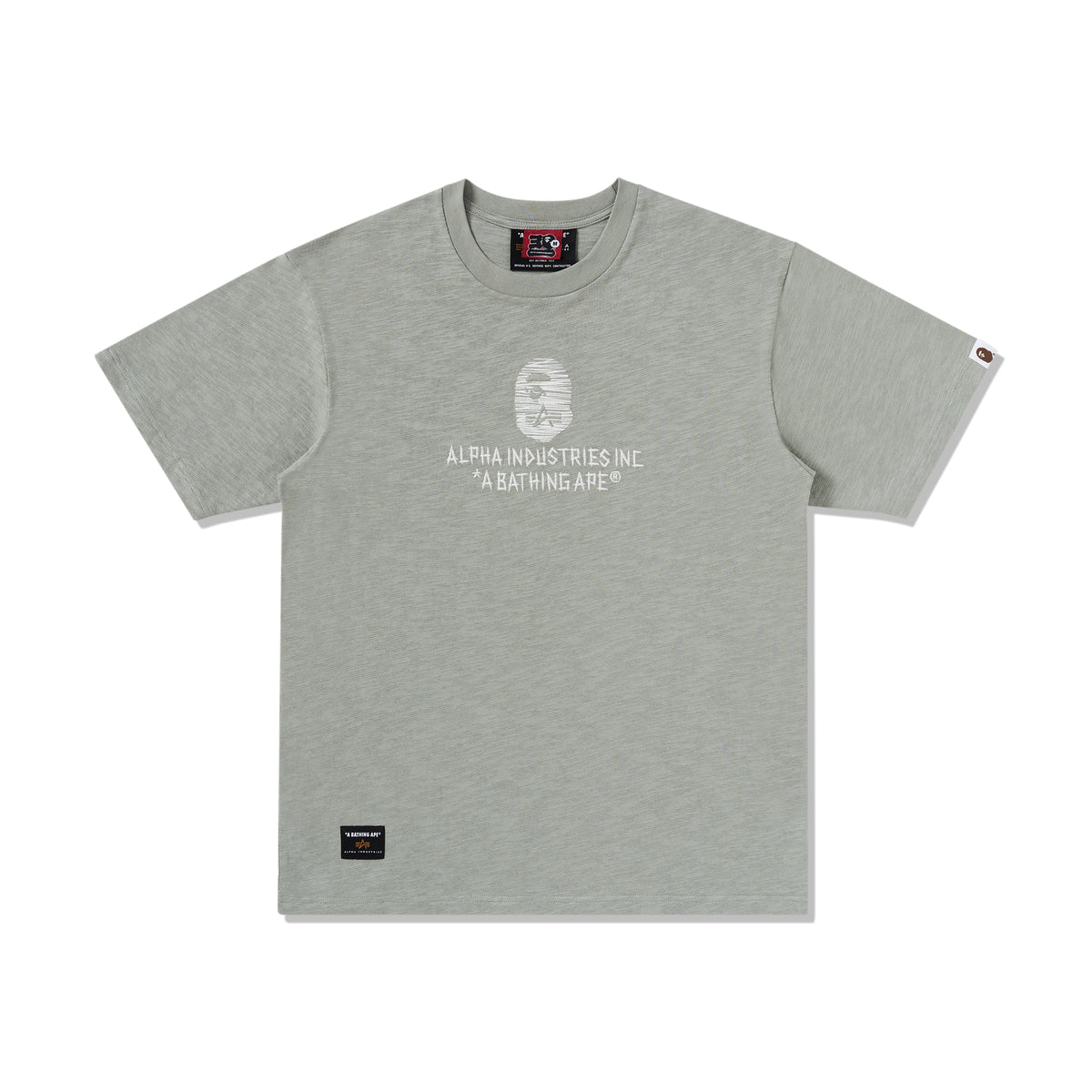 BAPE MENS CREAM & BLACK COTTON APE HEAD PRINT X ALPHA INDUSTRIES T-SHIRT