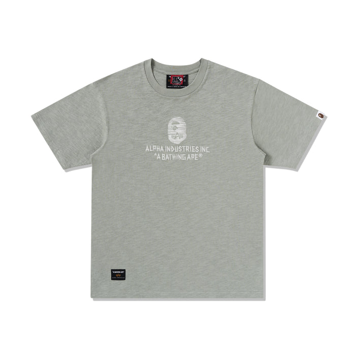 BAPE MENS CREAM & BLACK COTTON APE HEAD PRINT X ALPHA INDUSTRIES T-SHIRT