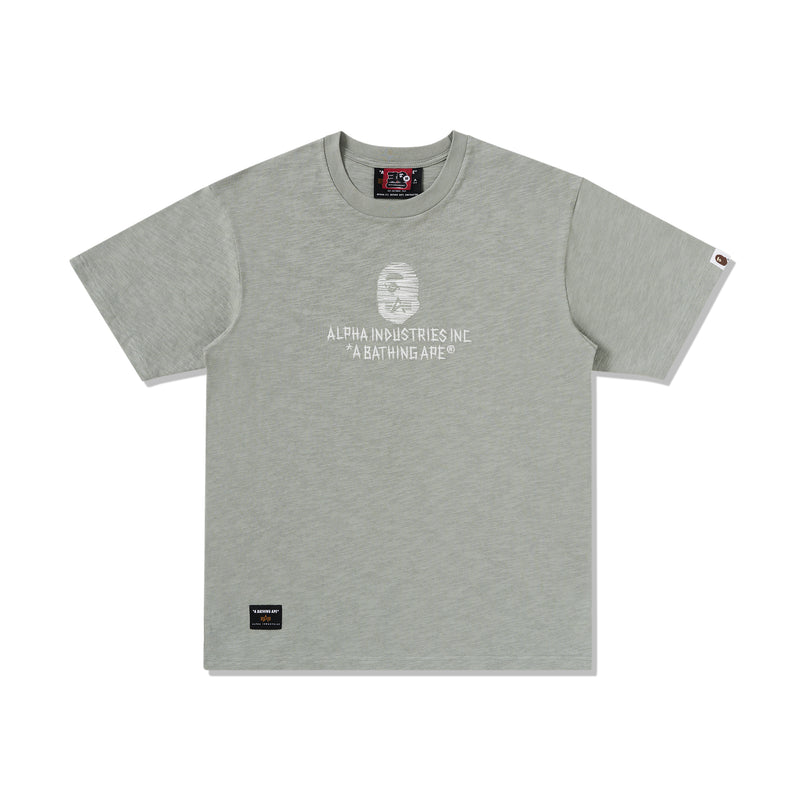 BAPE MENS CREAM & BLACK COTTON APE HEAD PRINT X ALPHA INDUSTRIES T-SHIRT
