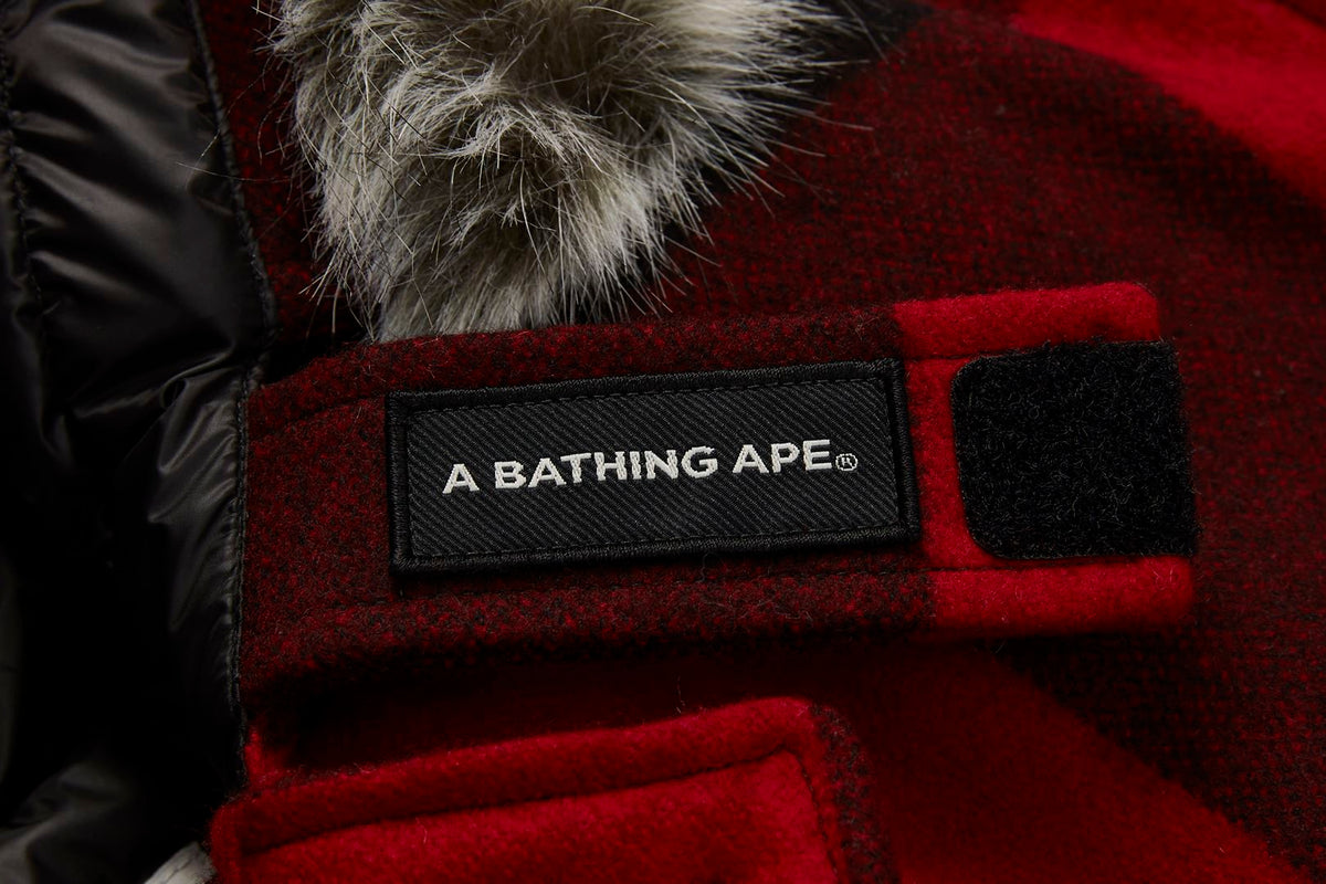 BAPE X WOOLRICH MENS WOOL CHECKED ARCTIC PARKA JACKET
