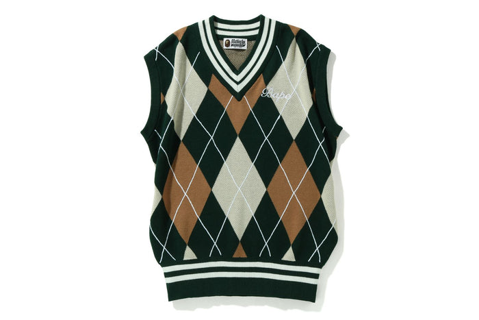 BAPE EMBROIDERY ARGYLE KNIT VEST