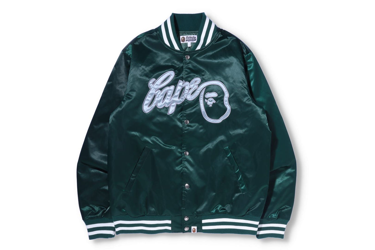 BAPE MENS NYLON CONTRAST STRIPE BASEBALL JACKET