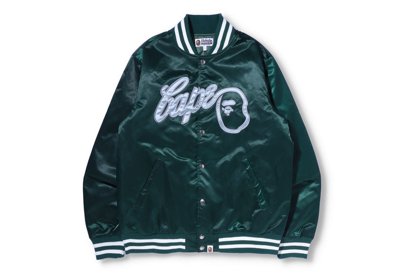 BAPE MENS NYLON CONTRAST STRIPE BASEBALL JACKET