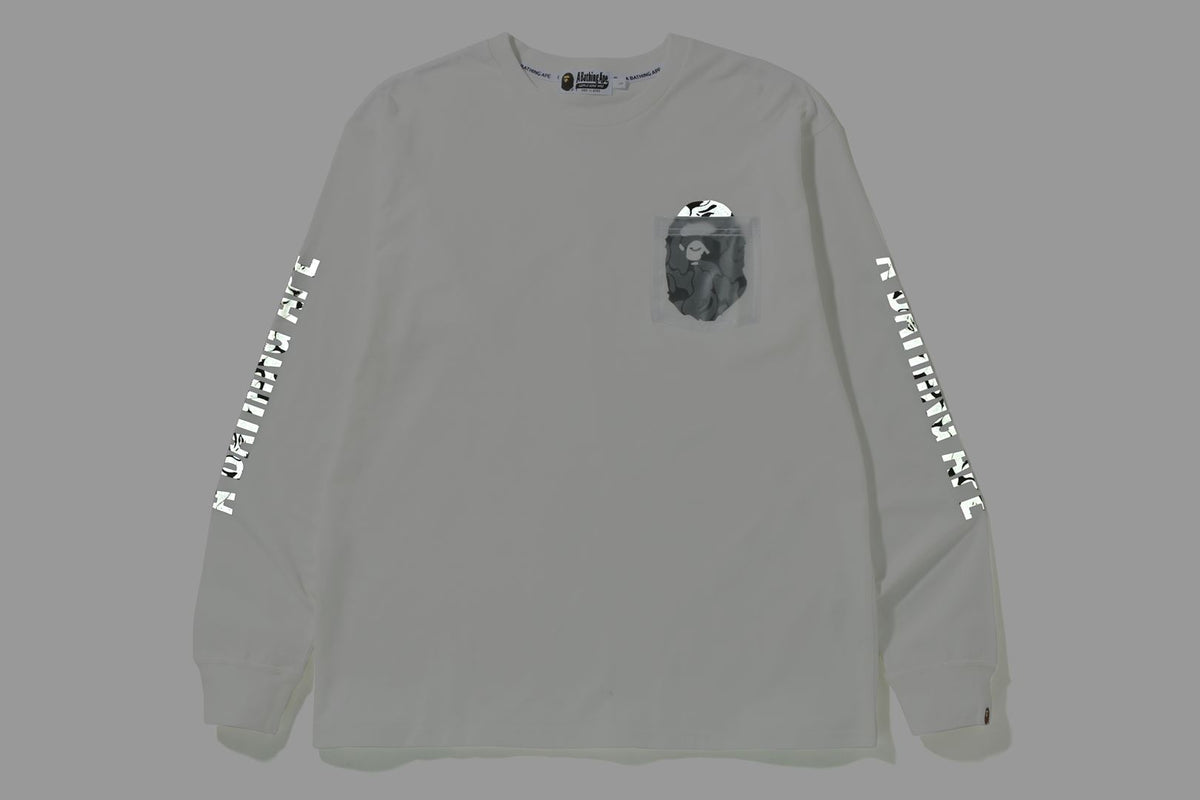 REFLECTIVE SOLID CAMO APE HEAD RELAXED FIT POCKET L/S TEE