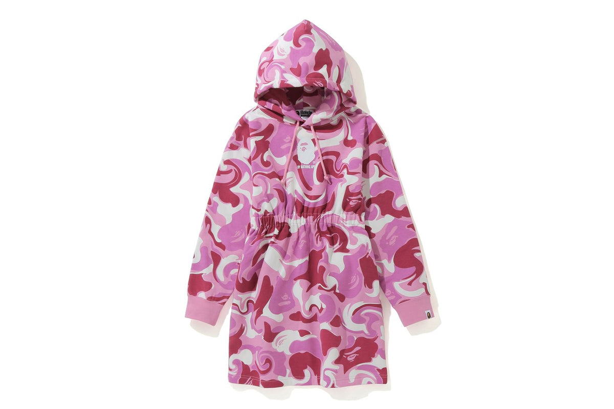 MARBLE CAMO SHIRRED WAIST PULLOVER HOODIE ONEPIECE