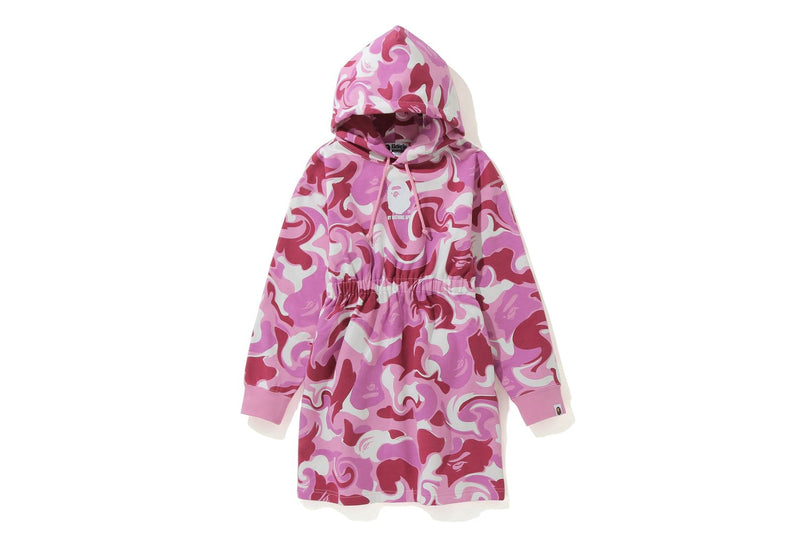 MARBLE CAMO SHIRRED WAIST PULLOVER HOODIE ONEPIECE