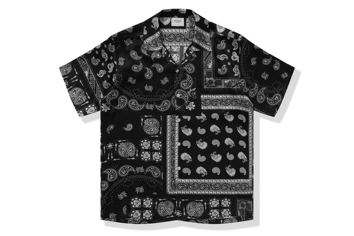 BAPE BLACK PRINTED SHORT SLEEVE SILK SHIRT