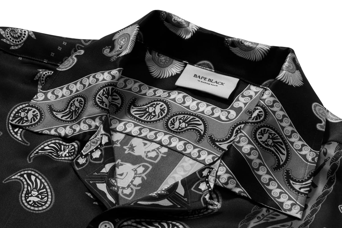BAPE BLACK PRINTED SHORT SLEEVE SILK SHIRT