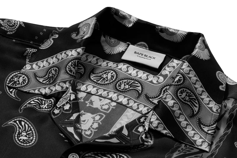 BAPE BLACK PRINTED SHORT SLEEVE SILK SHIRT