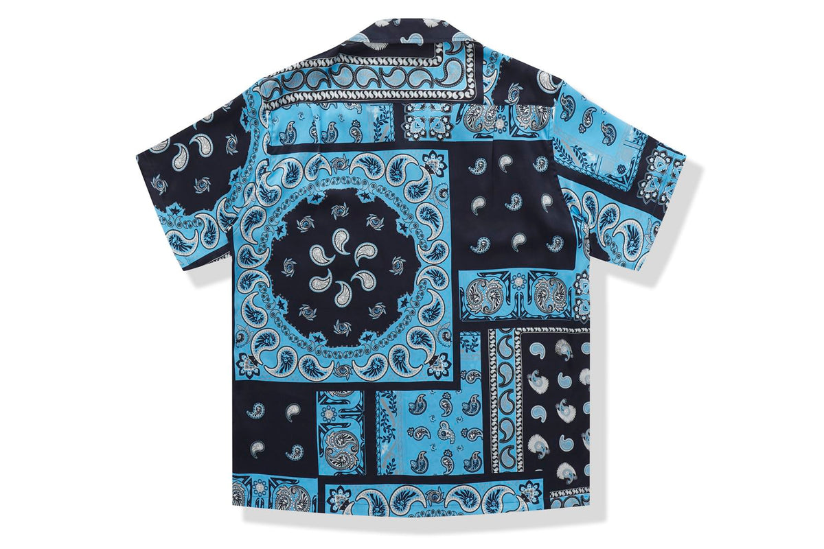 BAPE BLACK PRINTED SHORT SLEEVE SILK SHIRT