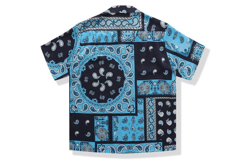 BAPE BLACK PRINTED SHORT SLEEVE SILK SHIRT