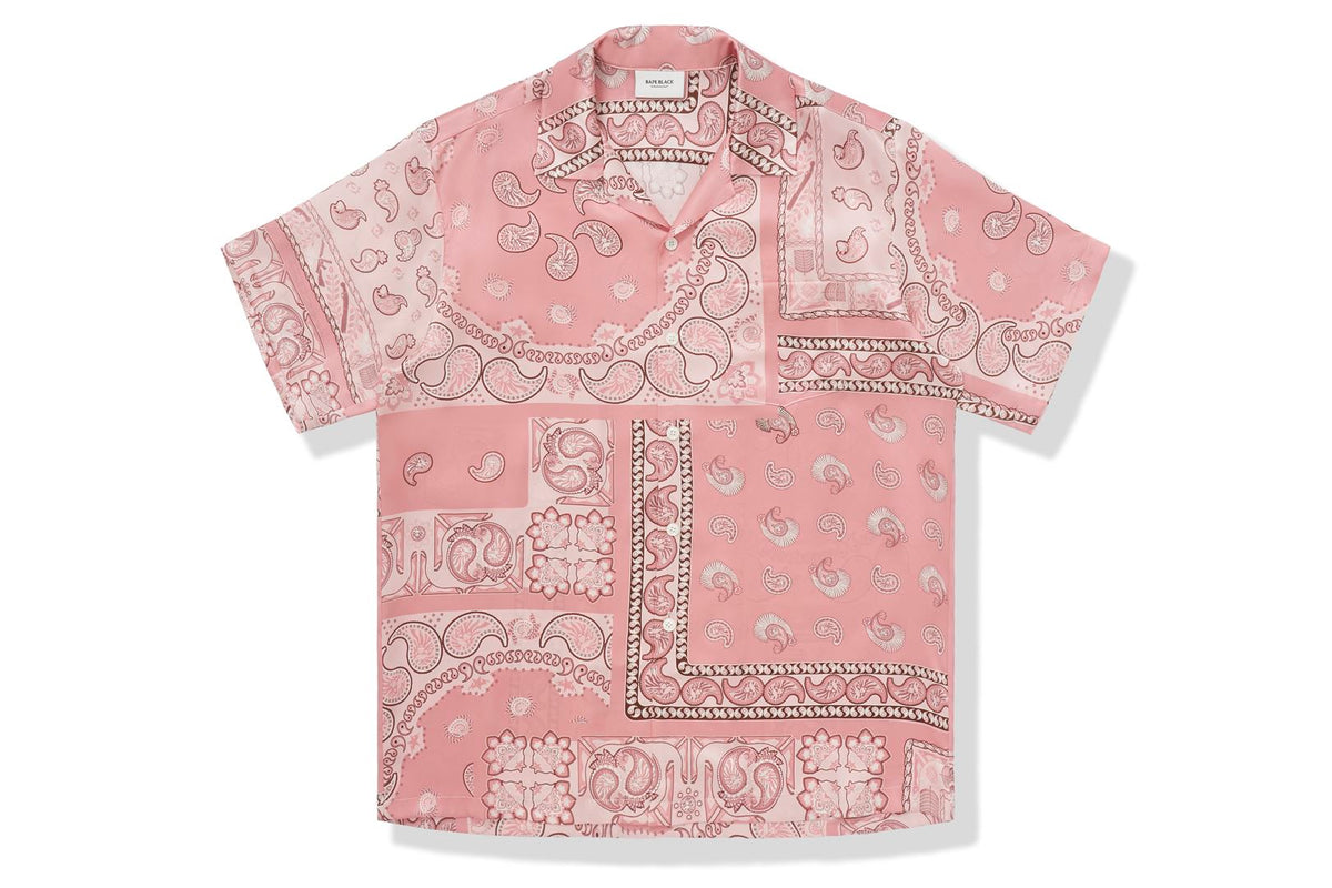 BAPE BLACK PRINTED SHORT SLEEVE SILK SHIRT