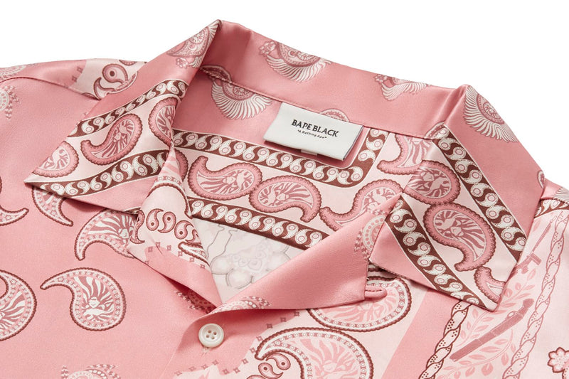 BAPE BLACK PRINTED SHORT SLEEVE SILK SHIRT