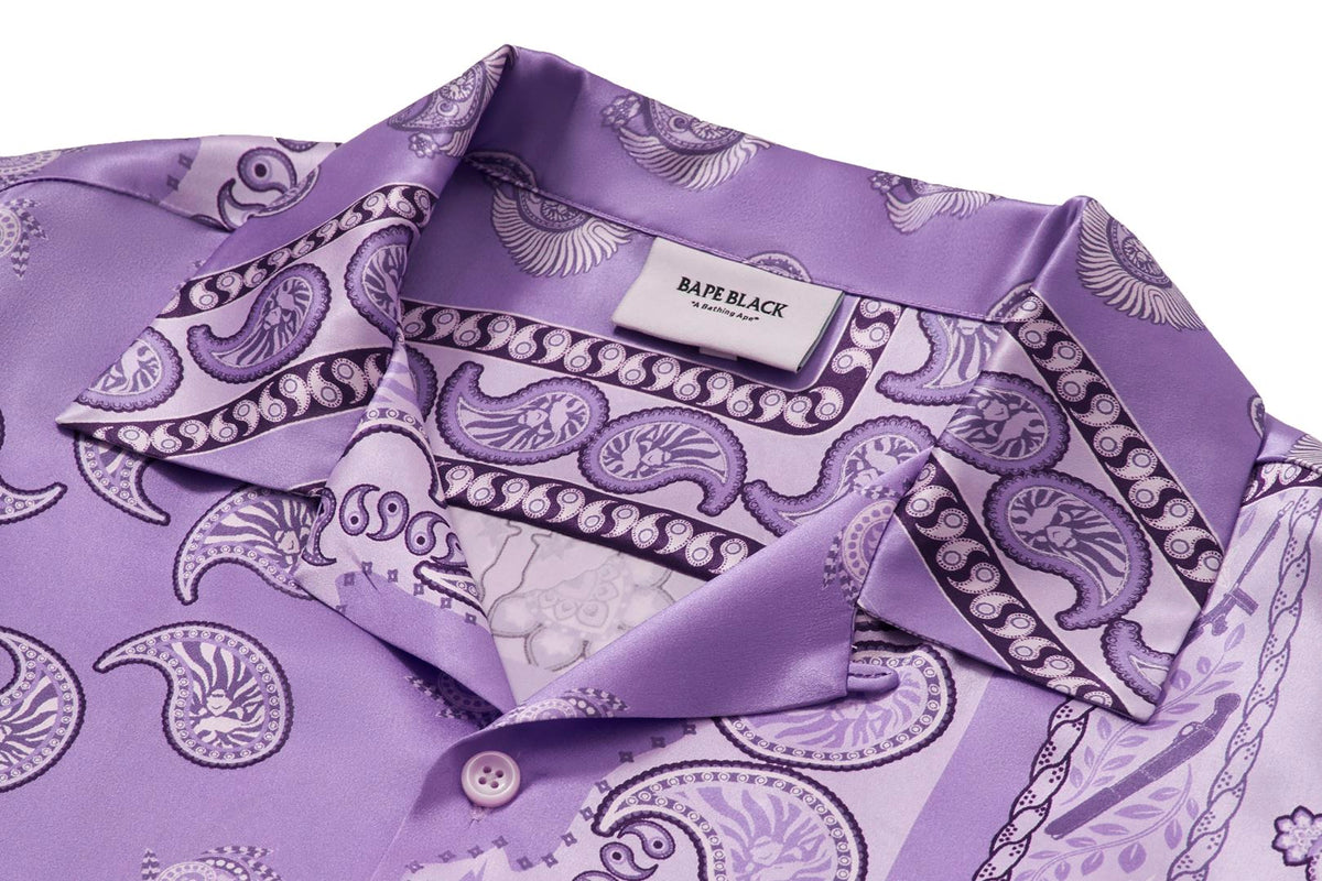 BAPE BLACK PRINTED SHORT SLEEVE SILK SHIRT