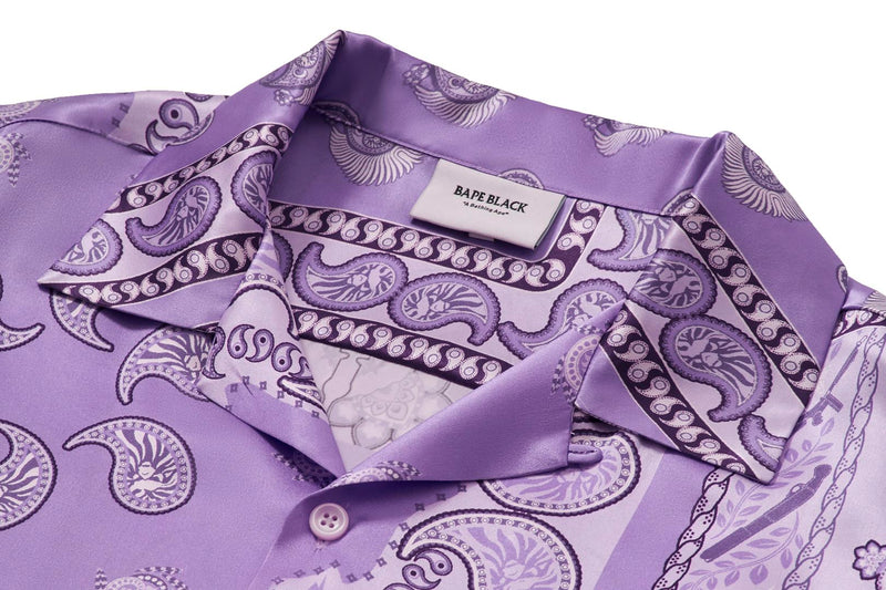 BAPE BLACK PRINTED SHORT SLEEVE SILK SHIRT