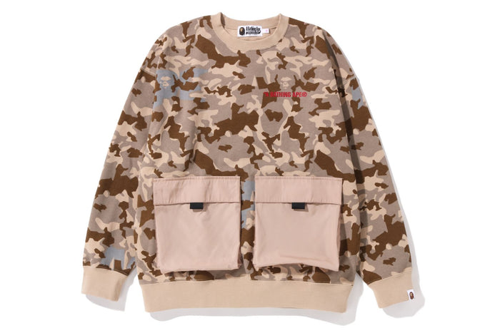 SAND CAMO BIG POCKET OVERSIZED CREWNECK