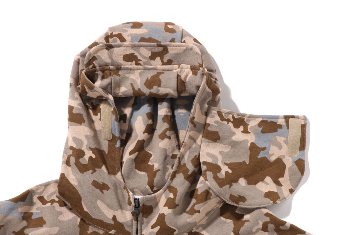 SAND CAMO MILITARY RELAXED FIT FULL ZIP MASK HOODIE