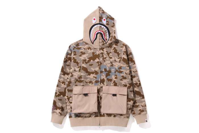 SAND CAMO BIG POCKET OVERSIZED SHARK FULL ZIP HOODIE