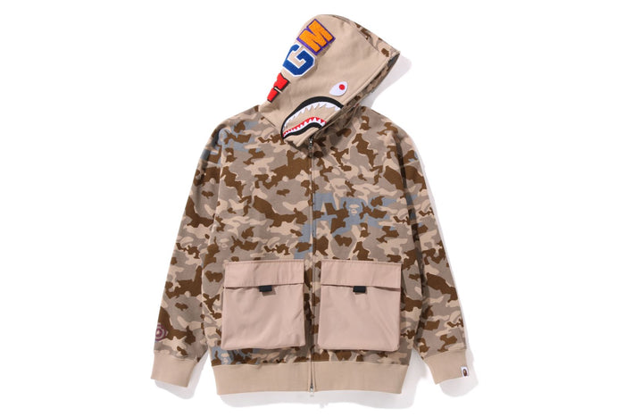 SAND CAMO BIG POCKET OVERSIZED SHARK FULL ZIP HOODIE