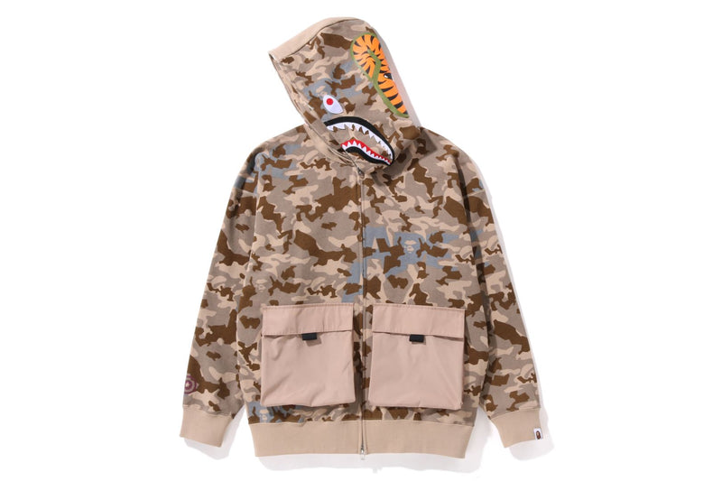 SAND CAMO BIG POCKET OVERSIZED SHARK FULL ZIP HOODIE