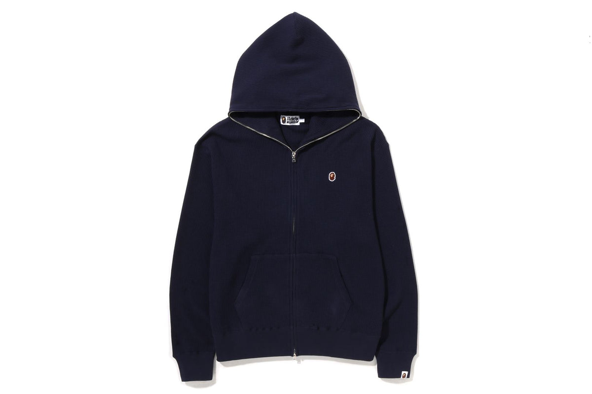 BAPE MENS COTTON APE HEAD ONE POINT THERMAL RELAXED FIT FULL ZIP HOODIE