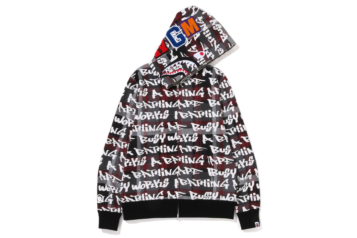 BAPE GRAFFITI CHECK SHARK FULL ZIP HOODIE