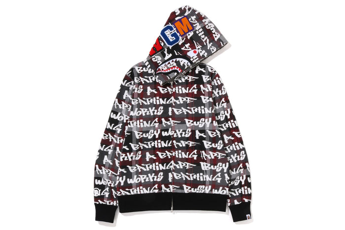BAPE GRAFFITI CHECK SHARK FULL ZIP HOODIE