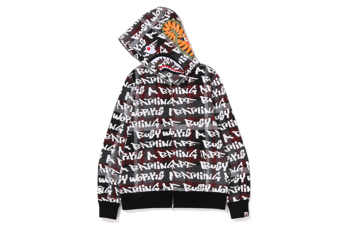 BAPE GRAFFITI CHECK SHARK FULL ZIP HOODIE