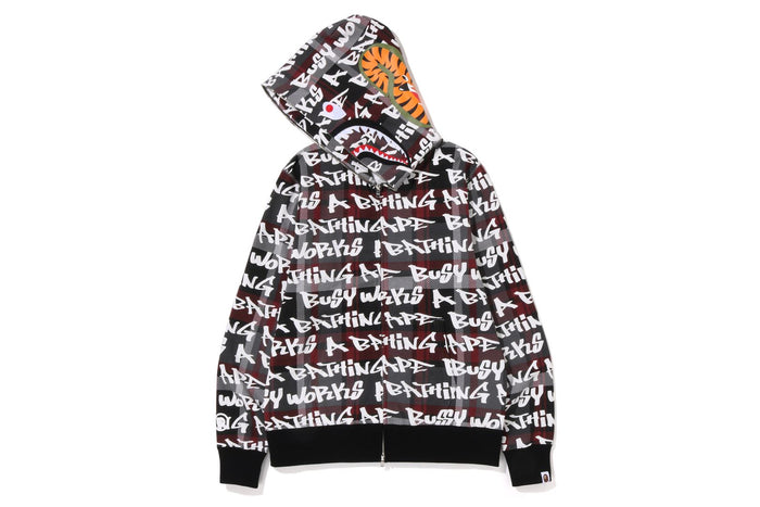 BAPE GRAFFITI CHECK SHARK FULL ZIP HOODIE