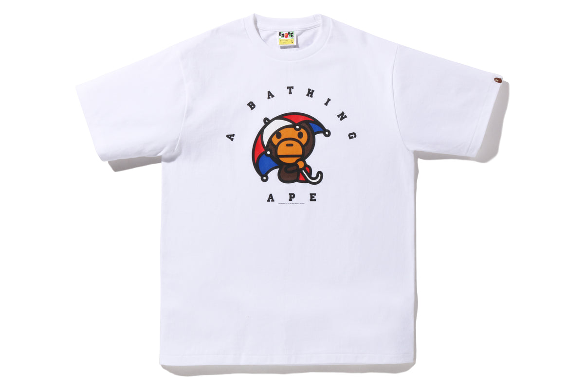 BAPE MENS COTTON PRINTED BAPE LONDON STORE 1ST ANNIV. BABY MILO UMBRELLA T-SHIRT