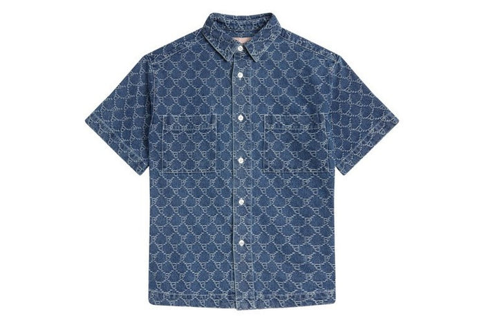 BAPY LOGO MONOGRAM JACQUARD DENIM SHORT SLEEVE SHIRT