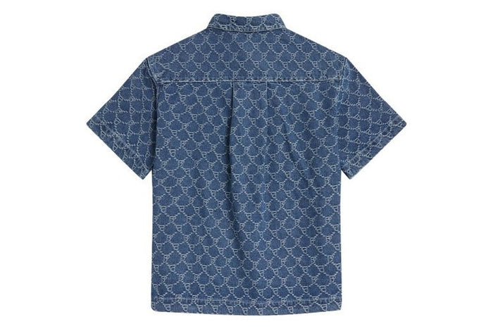 BAPY LOGO MONOGRAM JACQUARD DENIM SHORT SLEEVE SHIRT