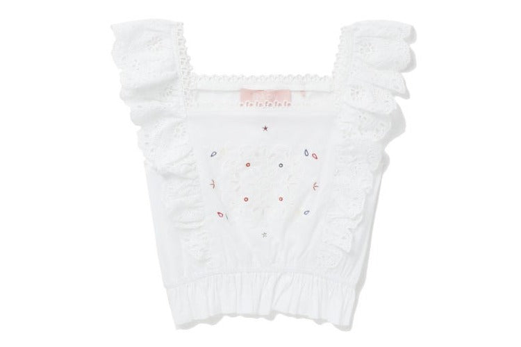 BAPY FLORAL EMB. RUFFLE-TRIMMED TOP