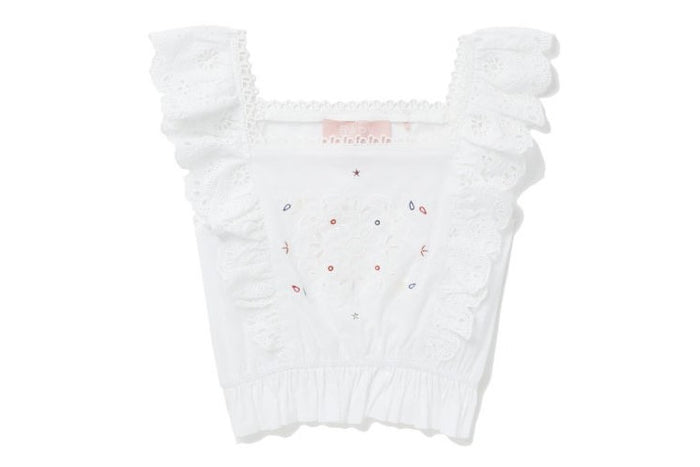 BAPY FLORAL EMB. RUFFLE-TRIMMED TOP