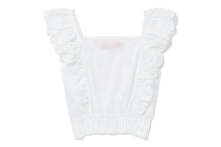 BAPY FLORAL EMB. RUFFLE-TRIMMED TOP